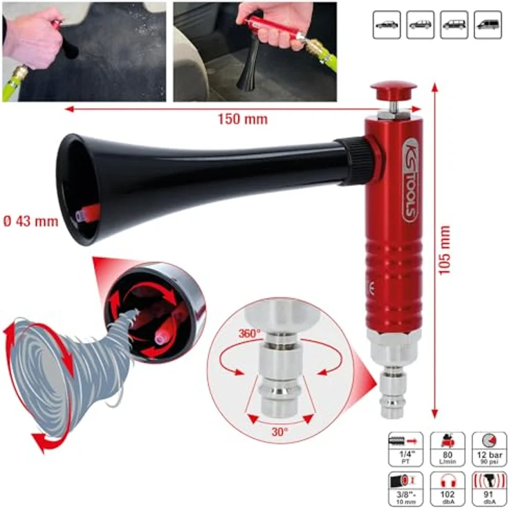 KS Tools 515.5595 Druckluft-Ausblaspistole, professionelle Reinigungstechnik mit zyklonischer Rotations-Technologie, drehbarem Kugelgelenk – Bild 2