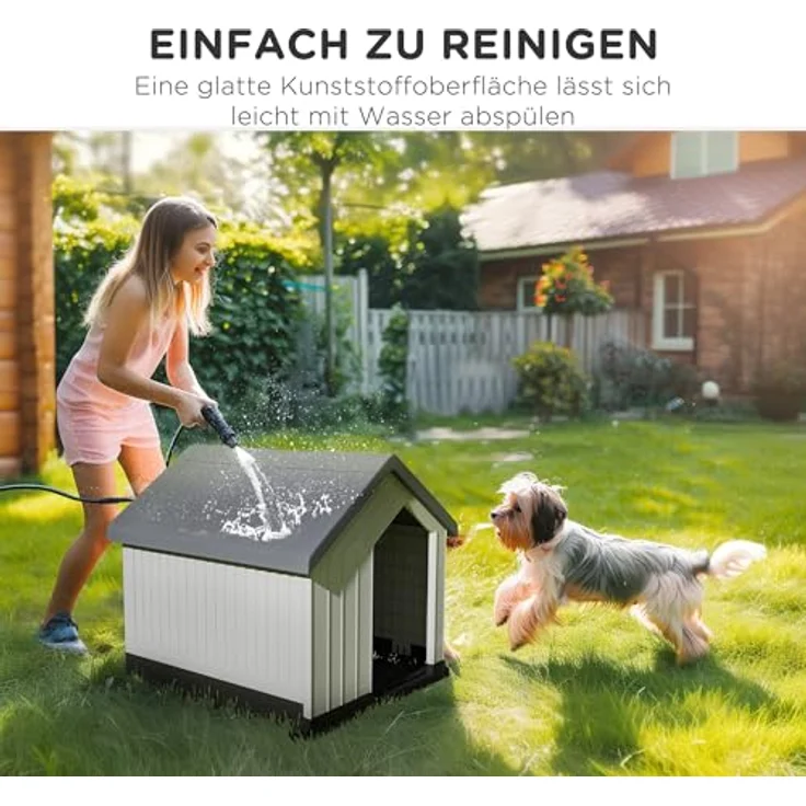 PawHut Hundehütte Outdoor Hundehaus mit Asphaltdach, Fenster, Wetterfest Kleintierhaus, Hundehöhle für Mini und kleine Hunde Grau 62 x 61 x 60 cm – Bild 4