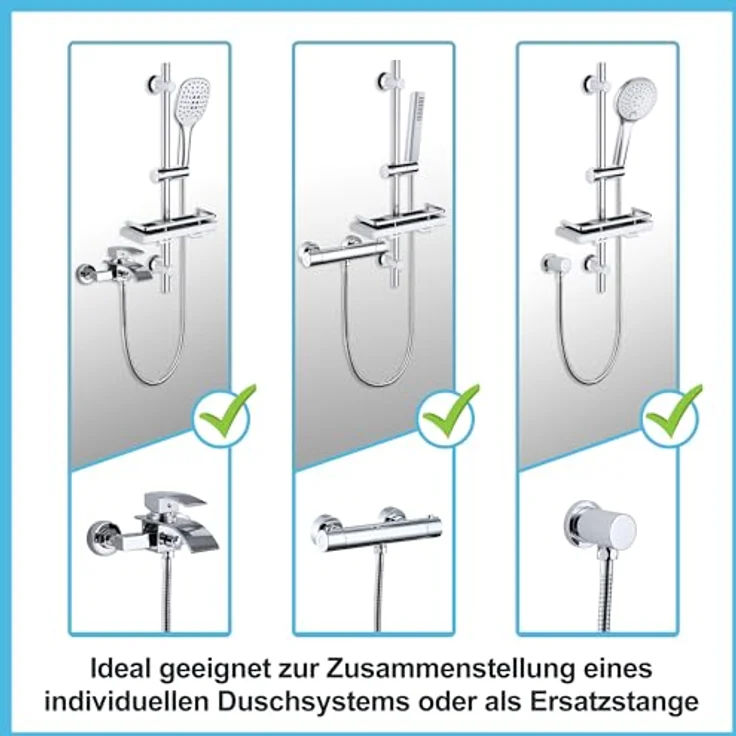 Görbach Duschset Edelstahl Duschstange mit Duschkopfhalterung, 70 cm, Chrom, wahlweise mit verstellbarer Duschablage und flexibler Montage – Bild 5