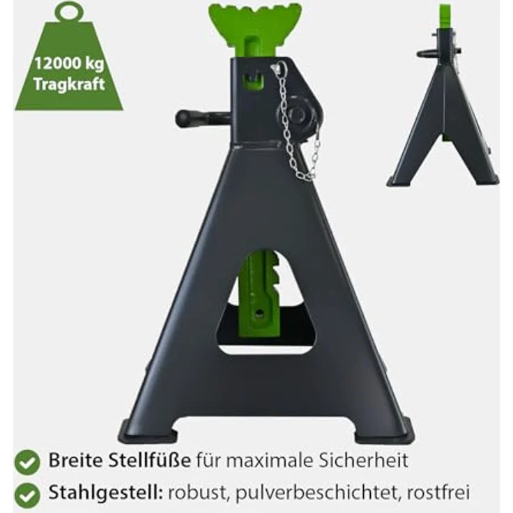 TRUTZHOLM Sägebock 4 Stück, 12 Tonnen Traglast pro Stütze, höhenverstellbar von 490 bis 750 mm, grün/anthrazit – Bild 6
