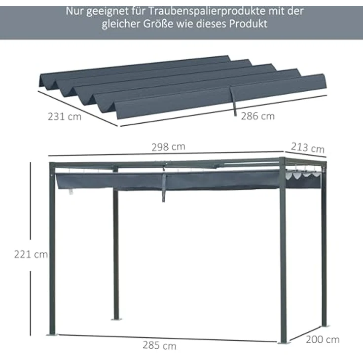 Outsunny Pavillon-Ersatzdach für 2,85 x 2 m Pergola, wasserabweisend, UV-Schutz 30+, winterfest, Cremeweiß – Bild 5