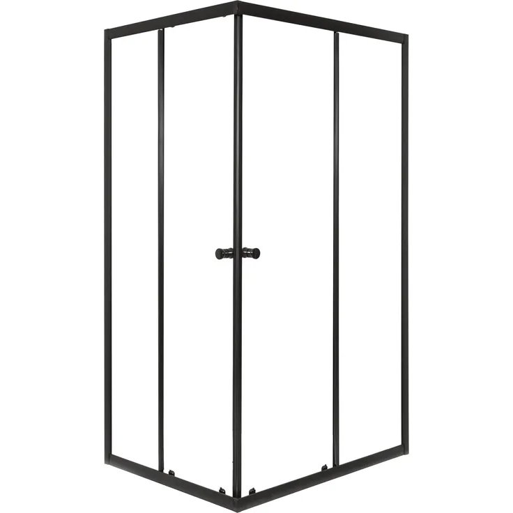 Novoterm Kerra Olga SQ Black, 100x80 Duschkabine ohne Duschwanne, schwarz Profile, 4mm ESG transparent Sicherheitsglas