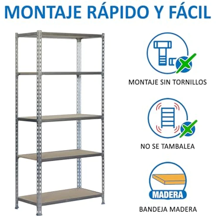 Simonrack Simonclick Metallregal Maderclick, 180 x 90 x 50 cm, 5 Böden, Traglast 150 kg pro Boden, silber, steckbar – Bild 5
