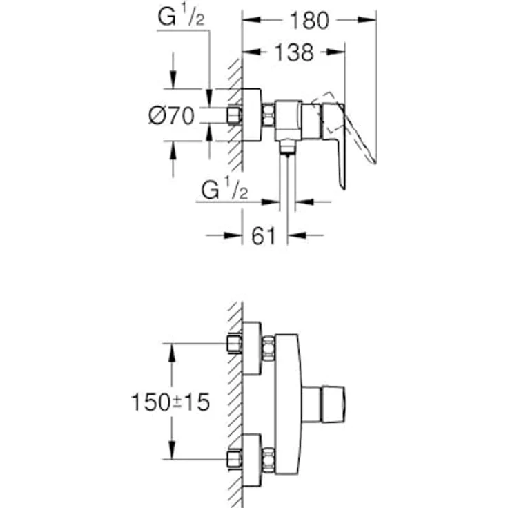 Grohe Start Brausearmatur 24208002, Wandmontage mit Metallhebel, GROHE SilkMove Keramikkartusche, temperaturbegrenzt, chrom – Bild 3