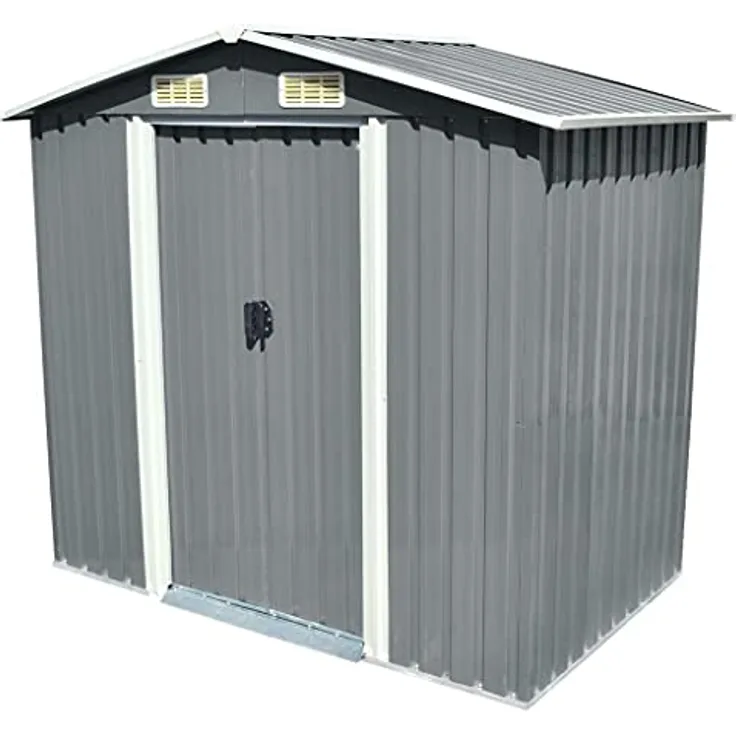 vidaXL Gerätehaus Metall 204x132x186cm Grau Schuppen Gartenhaus Geräteschuppen