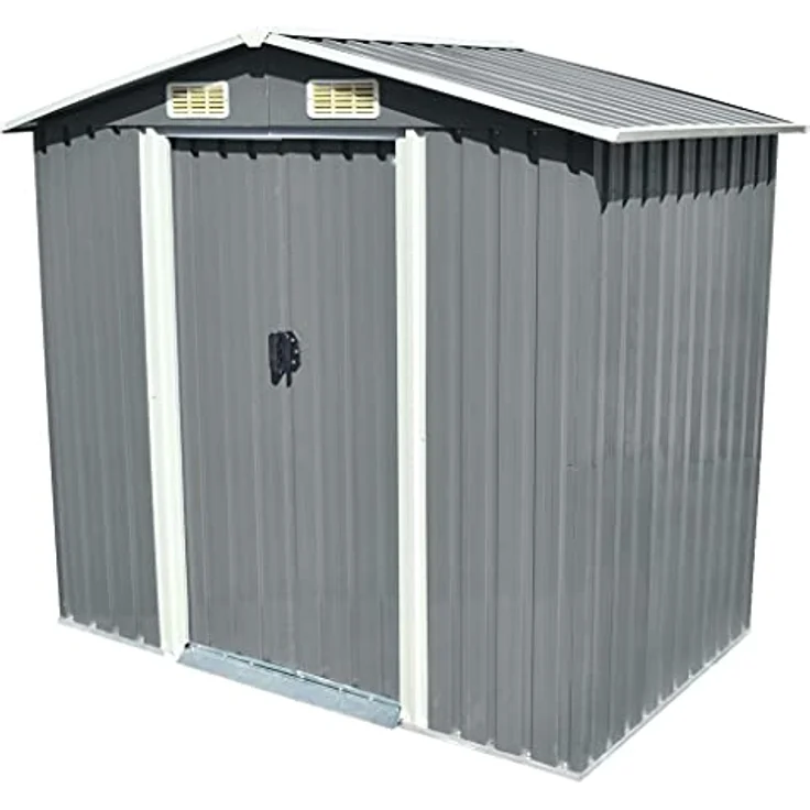 vidaXL Gerätehaus Metall 204x132x186cm Grau Schuppen Gartenhaus Geräteschuppen – Bild 1