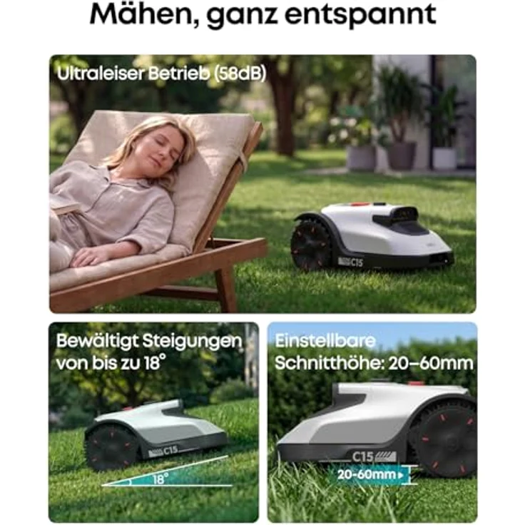 eufy Rasenmähroboter C15, kabelloser Mähroboter bis 500 m², Auto-Kartierung, intelligente Navigation, präzises Randmähen, mit Garage – Bild 8