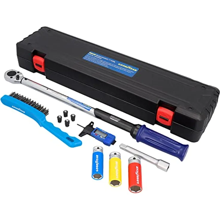 Goodyear Drehmomentschlüssel Set für Radwechsel (1/2"), 11-teilig mit farbcodierten Nüssen und stabiler Aufbewahrungsbox