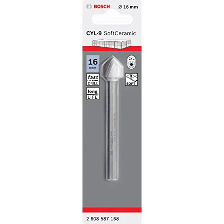 Bosch CYL-9 Ceramic, Glas- und Fliesenbohrer 16 mm, 90 mm Gesamtlänge, spiralloses Design für trockenes Bohren – Bild 2