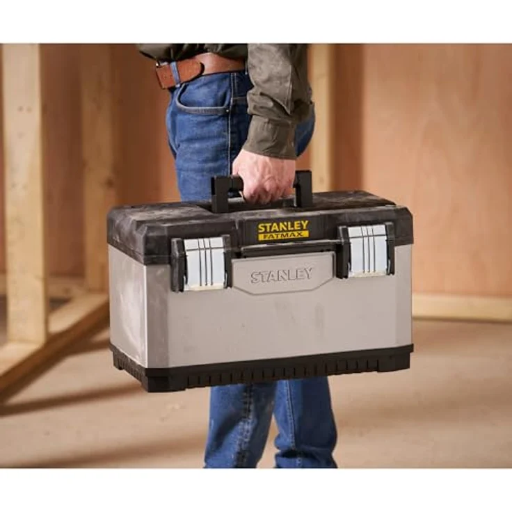 Stanley FatMax Werkzeugkoffer - Werkzeugbox (20'', 50x29x30cm, Trage mit Bi-Material Griff, robuste Box aus Metall-Kunststoff mit rostfreien Schließen, Koffer mit Aussparung) 1-95-615 – Bild 6
