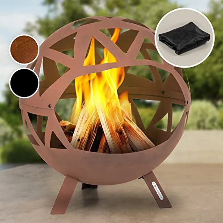 Blumfeldt Feuerschale, Robuste Outdoor Stahl-Feuerschale 68 cm, Wetterfest, mit Standfuß, Garten & Camping – Bild 1