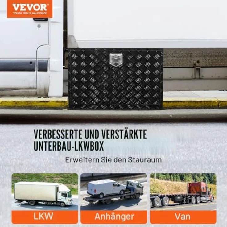 VEVOR Truckbox Werkzeugbox, Unterboden-Anhängerbox, abschließbare Aluminiumlegierung, 1219 x 432 x 457 mm, 50 kg belastbar, wasserdicht – Bild 2
