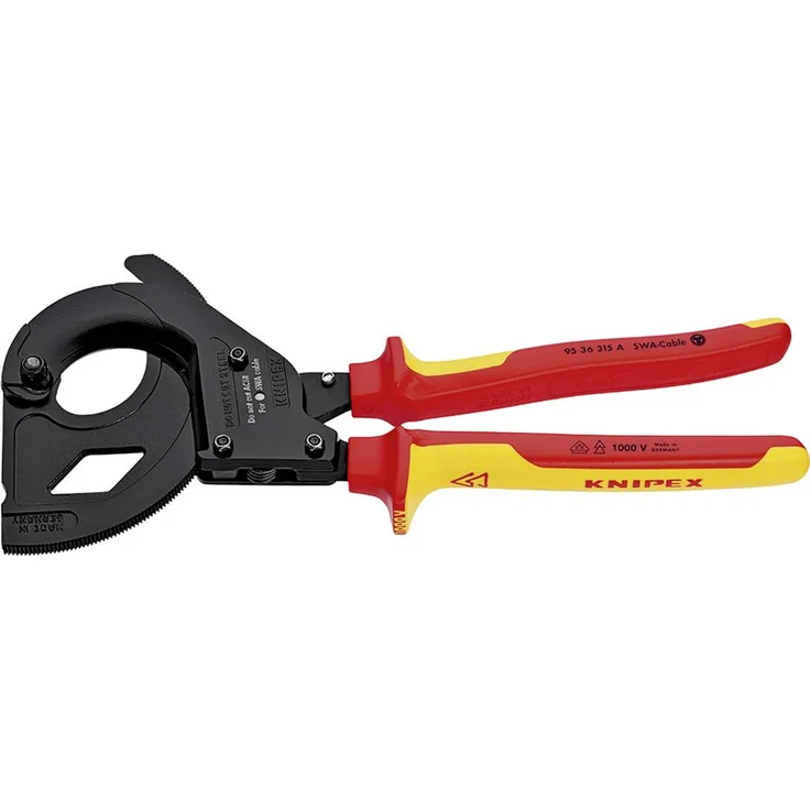 Knipex 95 36 315 A Ratschen-Kabelschneider für stahlarmierte Kabel bis 45 mm, 380 mm², kompakt und leicht 800 g – Bild 1
