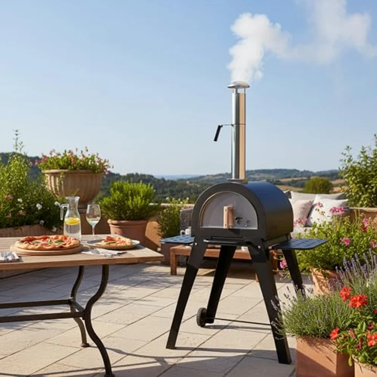 BBQ-Toro Pizzaofen "Havai", Steinbackofen mit Schamottesteinen, 500°C, 2 Seitenablagen, Edelstahl und lackiertes Stahlblech – Bild 2