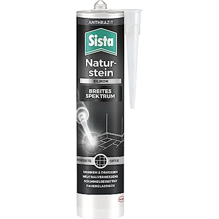 Sista Naturstein Naturalvernetzendes Spezial-Silikon, Abdichten & Kleben von Natursteinen, drinnen und draußen, dauerelatisches Silikon, pilzhemmend, anthrazit, 1x280ml