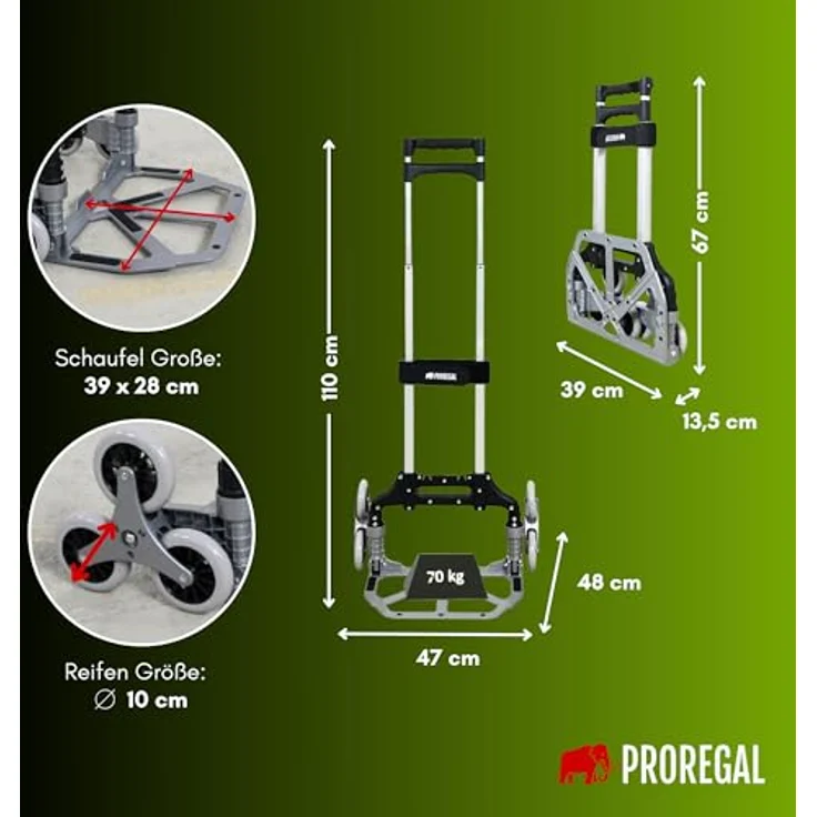 PROREGAL® Sackkarre ELEPHANT Traglast 250kg Alurahmen ergonomische Griffe Gummiräder – Bild 4
