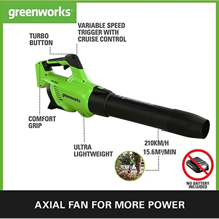 Greenworks GD40AB, Laubsauger + Laubbläser, 40V Akku-Axialgebläse ohne Akku und Ladegerät, leichtes Design – Bild 2