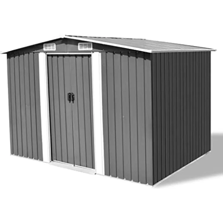 vidaXL Gerätehaus Metall 257x205x178cm Grau Schuppen Gartenhaus Geräteschuppen