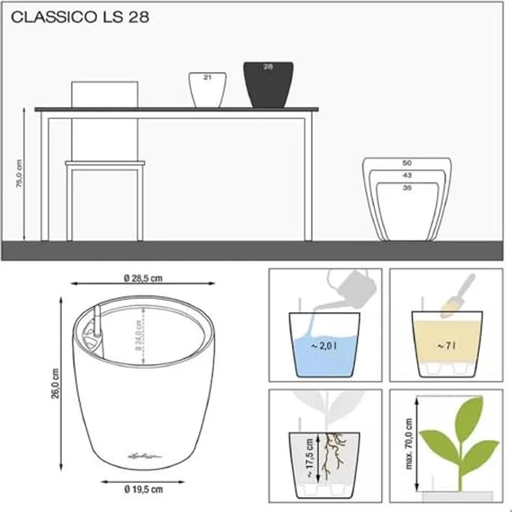 LECHUZA Classico Color LS Muskat, Pflanzgefäß mit Bewässerungssystem, Ø 28 × 26 cm, 7 l Pflanzvolumen, 2 l Wasserspeicher – Bild 3