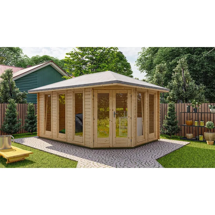 Finn Art Blockhaus Gartenhaus York 4, 5-Eck Blockhaus aus 40mm Holz, BxT: 450x300 cm, 18mm Fußboden, ohne Dacheindeckung