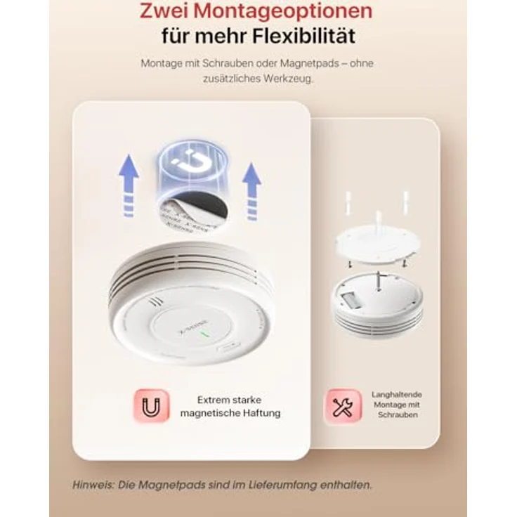 X-Sense XS0D-MR61, Smart Rauchmelder WLAN mit Basisstation SBS50, austauschbare Batterie, App-Funktion, Magnethalterung, duale Alarme – Bild 3