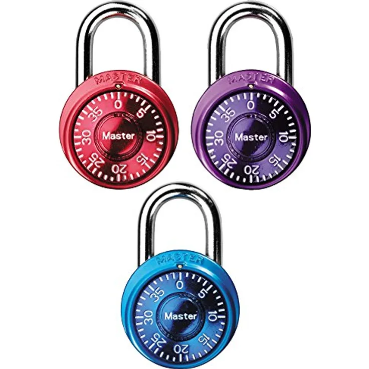 Master Lock 1533TRI Spindschloss, Mini-Zahlenschloss, verschiedene Farben, 3 Stück