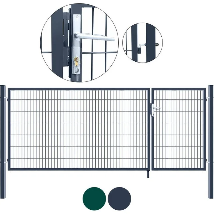 HOME DELUXE Gartentor Doppelflügel Gartentor ADITUS - Grün, mit verstellbarem Bodenschiebe-Stopper