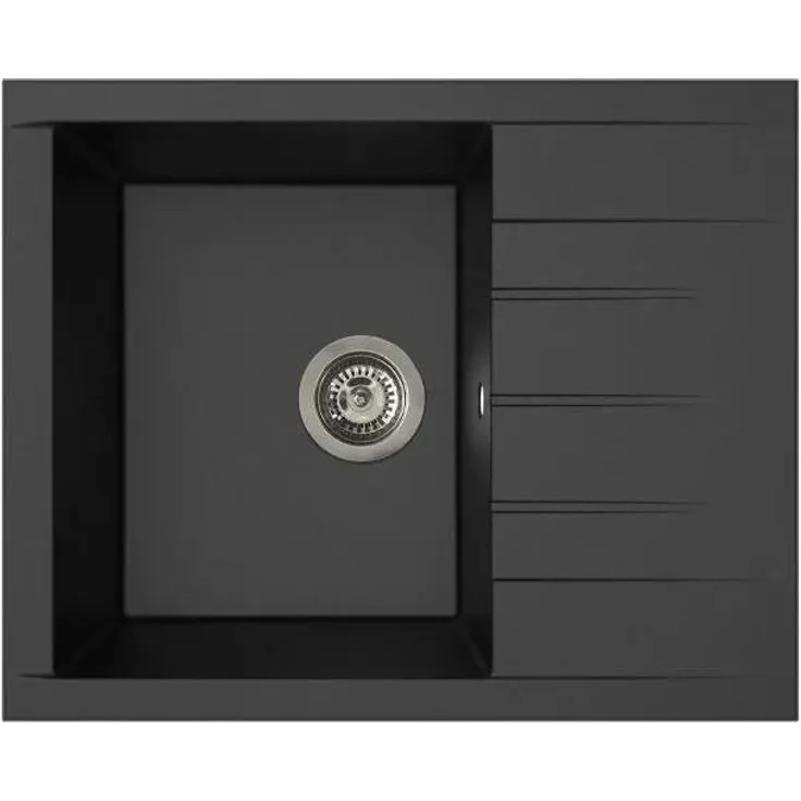 STRADOUR Waschbecken 1C XS, Einbau-SMC-Harz in glitzernd Schwarz, 62 x 50 cm mit integrierter Abtropffläche