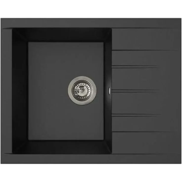 STRADOUR Waschbecken 1C XS, Einbau-SMC-Harz in glitzernd Schwarz, 62 x 50 cm mit integrierter Abtropffläche