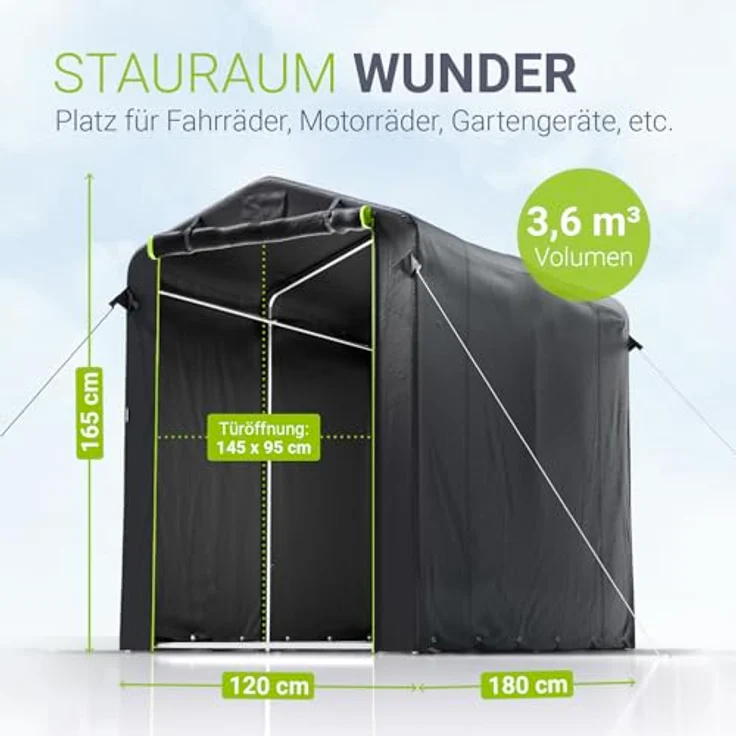 Juskys® Gerätezelt S - 3,6 m³ Outdoor Unterstand mit wasserfester 400D Oxford Plane, Metallrahmen, Fenster & Tür, 180x120x165 cm – Bild 3