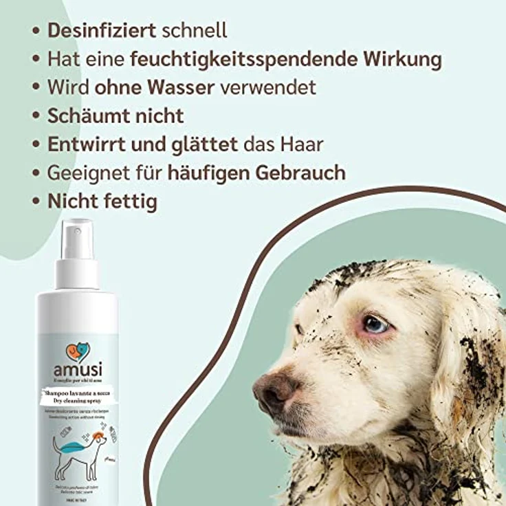 Amusi Tiershampoo Spray für Hunde, hypoallergen gegen Juckreiz, pflegt und beruhigt, 250 ml, vegan, Flohshampoo – Bild 3