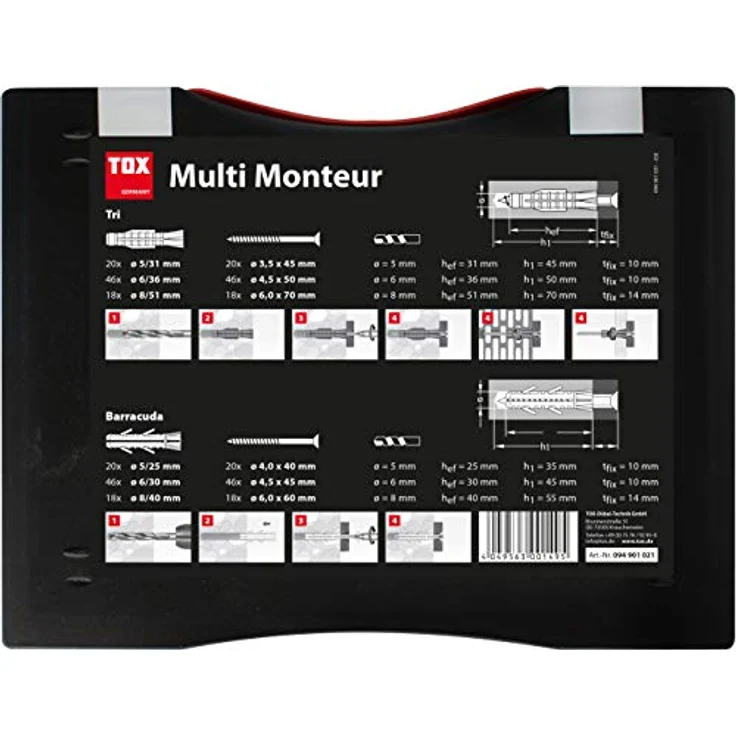 TOX Sortiment Monteur Multi, 336-tlg. mit Allzweckdübel TRI und Spreizdübel Barracuda, ø 5, 6 und 8 mm, ideal für Beton und Vollstein – Bild 4