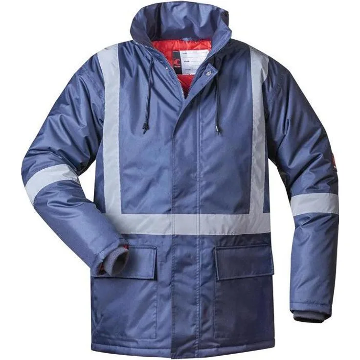 Craftland Parka Mellum, Arbeitsjacke in Größe XL, wind- und wasserabweisend, marine/rot, mit reflexstreifen und wattiertem Futter
