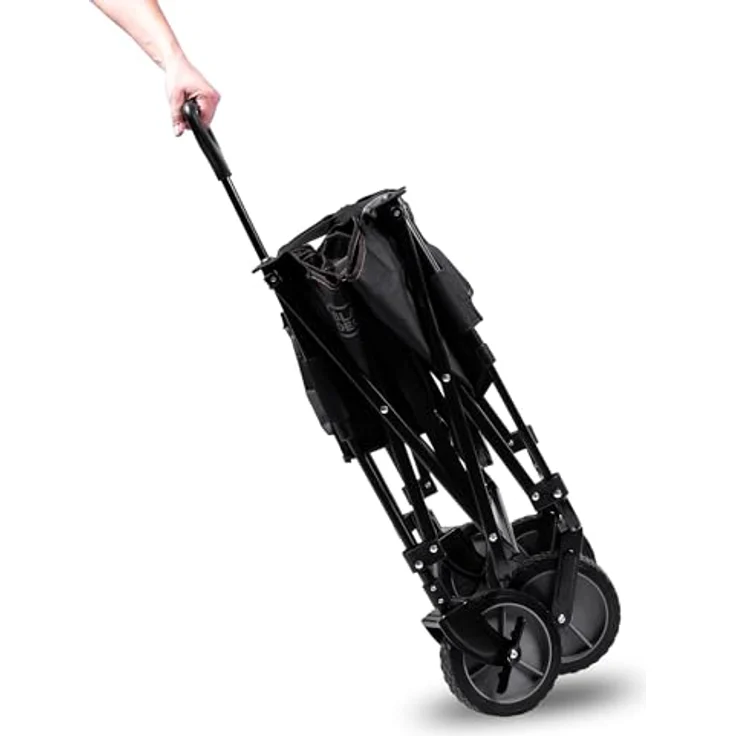 Black+Decker Bollerwagen BDCWBK01, faltbar mit Klettverschlussfach, 2 Außentaschen, Vollgummi-Reifen und Feststellbremse, bis 80 kg Tragkraft, schwarz – Bild 4