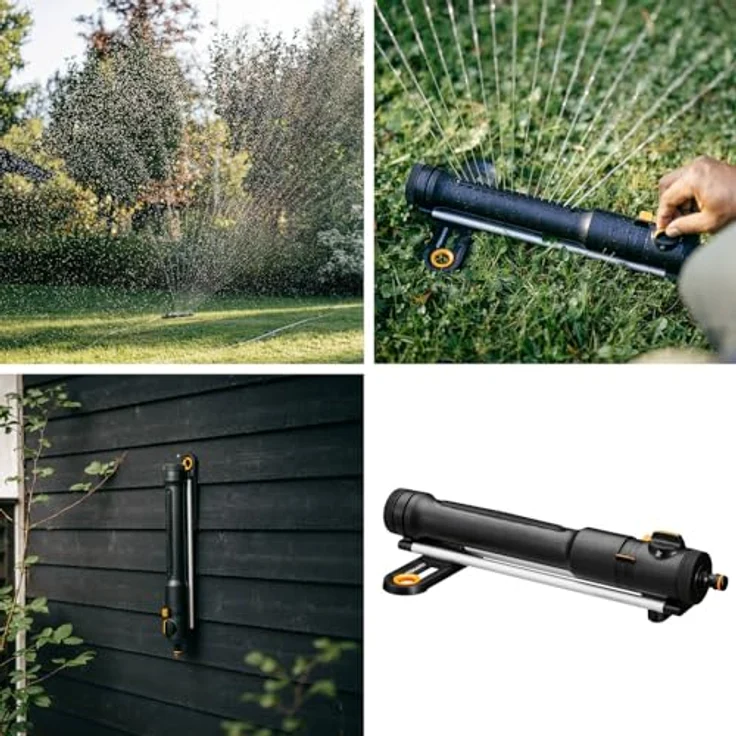 Fiskars Comfort Oszillierender Regner S–M, inkl. herausnehmbarem Filter und Düsenreinigungswerkzeug, Sprinkler für 150-300 m², Schwarz/Orange – Bild 2