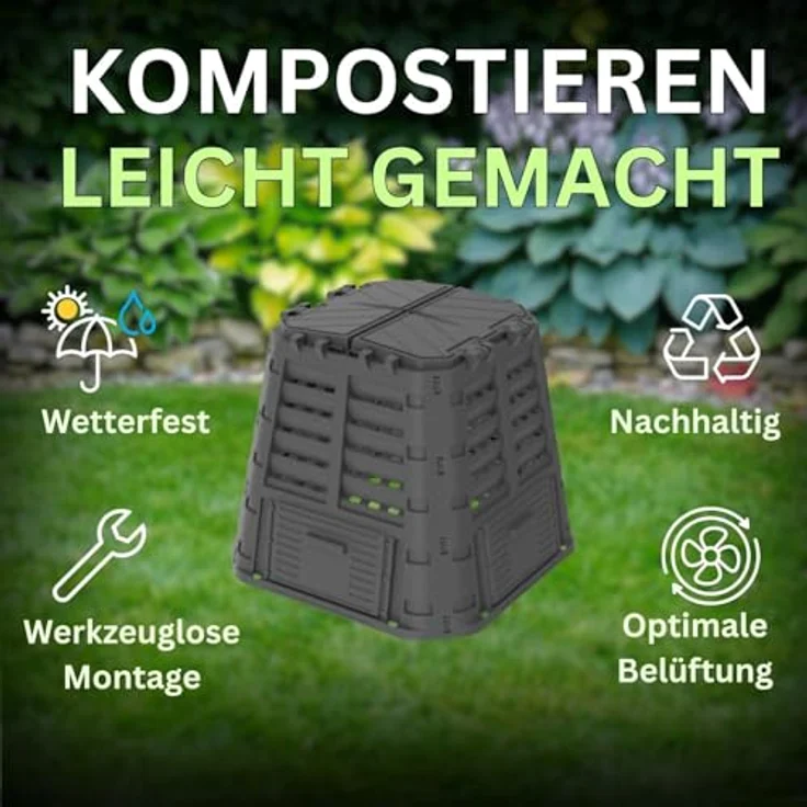 ViD Komposter 480L, Garten Schnellkomposter mit optimaler Belüftung, schwarz, 93x93x80cm – Bild 2