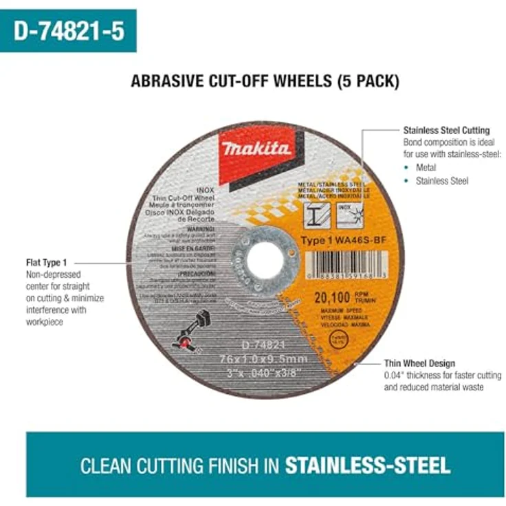 Makita D-74821-5 3 Zoll Edelstahl-Trennscheibe für Metall/rostfreie Materialien, 5 Stück, ideal für DMC300Z & DMC300RT - Preisvergleich – Bild 2