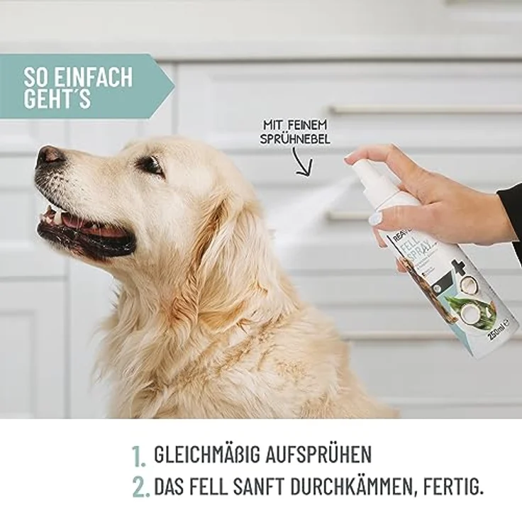 ReaVET Fellpflege Pflegespray Kokos 250ml – Sanftes Fellspray für Hunde & Katzen, Entfilzungsspray & Kämmhilfe, für glänzendes Fell mit Kokosduft – Bild 3