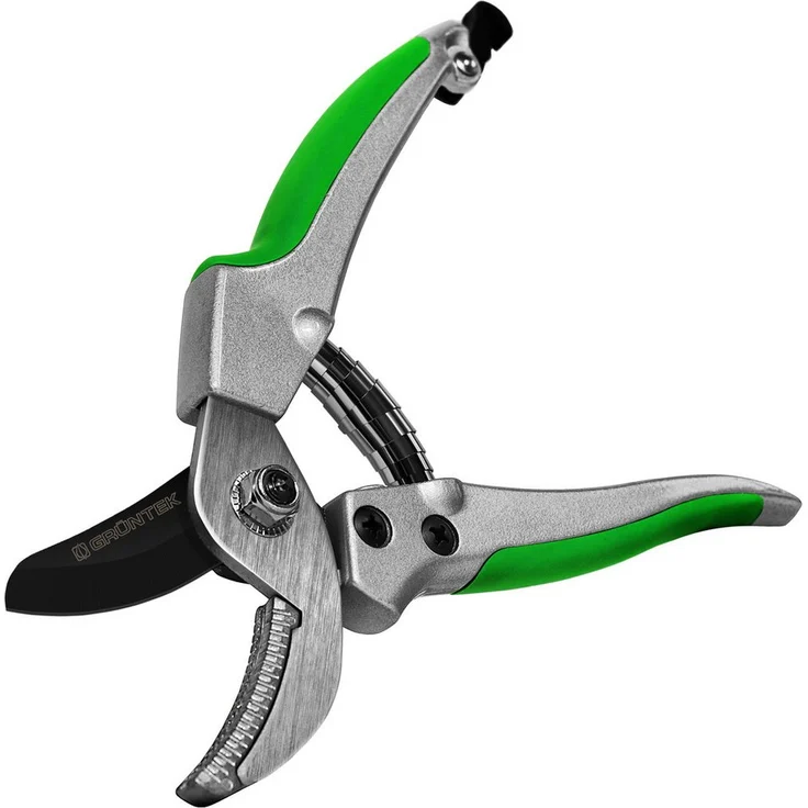 GRÜNTEK Gartenschere Amboss Pflanzenschere TUKANE 195 mm, SK5 Stahl, Antihaftbeschichtet, mit Soft-Touch-Griffen