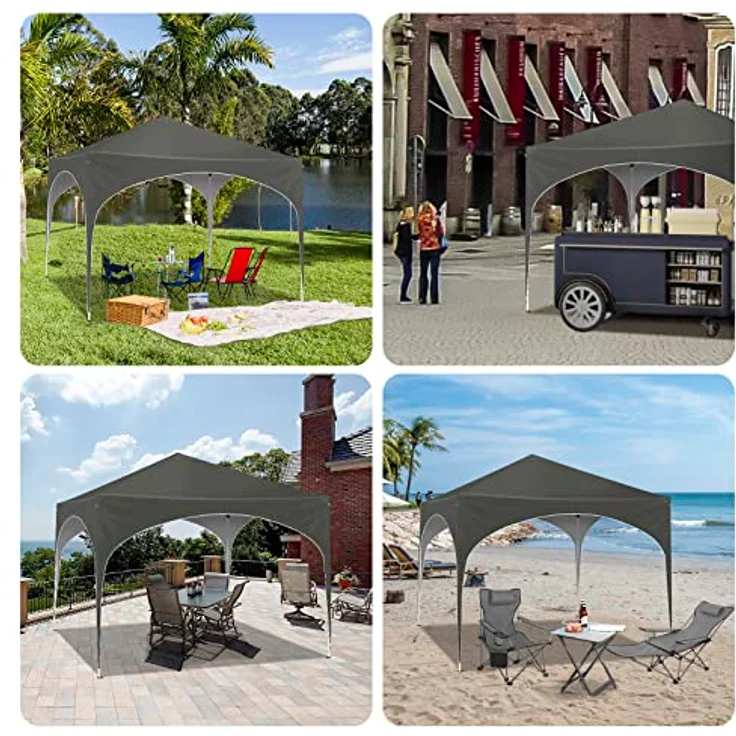 WOLTU Pavillon Pop-Up wasserdichter Faltpavillon Sonnenschutz Event Gazebo Gartenpavillon auf Terrasse Camping Festival mit Halbmonddach Pagodenzelt des Halbkreises aus Oxford Metallrahmen 3x3m Grau – Bild 2