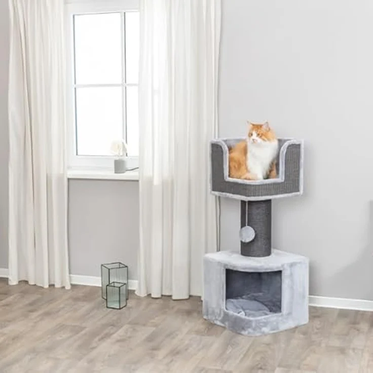 TRIXIE Kratzbaum XXL AVA II 112 cm in grau - Katzenbaum für große Katzen mit Einer gemütlichen Höhle und plüschiger Liegefläche, komfortabel & stabil – Bild 2