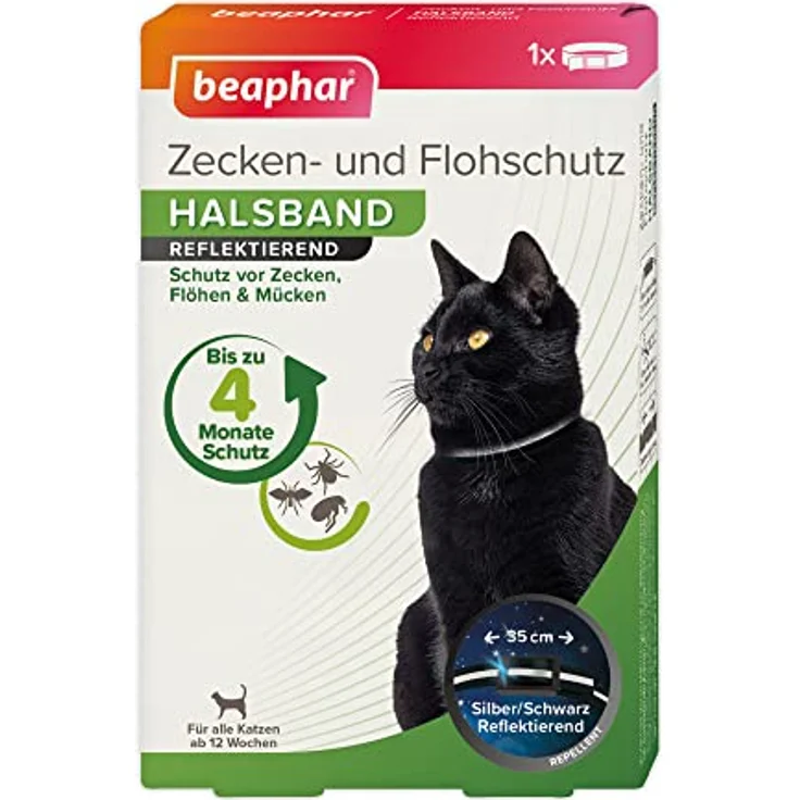 Beaphar Zecken- & Flohschutz Halsband für Katzen | Zeckenschutz für Katzen | Reflektierendes Halsband gegen Zecken & Flöhe | Mit Sicherheitsverschluss | 1 Stk – Bild 1
