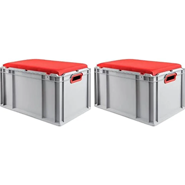 PROREGAL SuperSparSet 2x Eurobox NextGen Seat Box Rot | HxBxT 36,5x40x60cm | 65 Liter | Griffe offen | Eurobehälter, Sitzbox, Transportbox, Transportbehälter, Stapelbehälter
