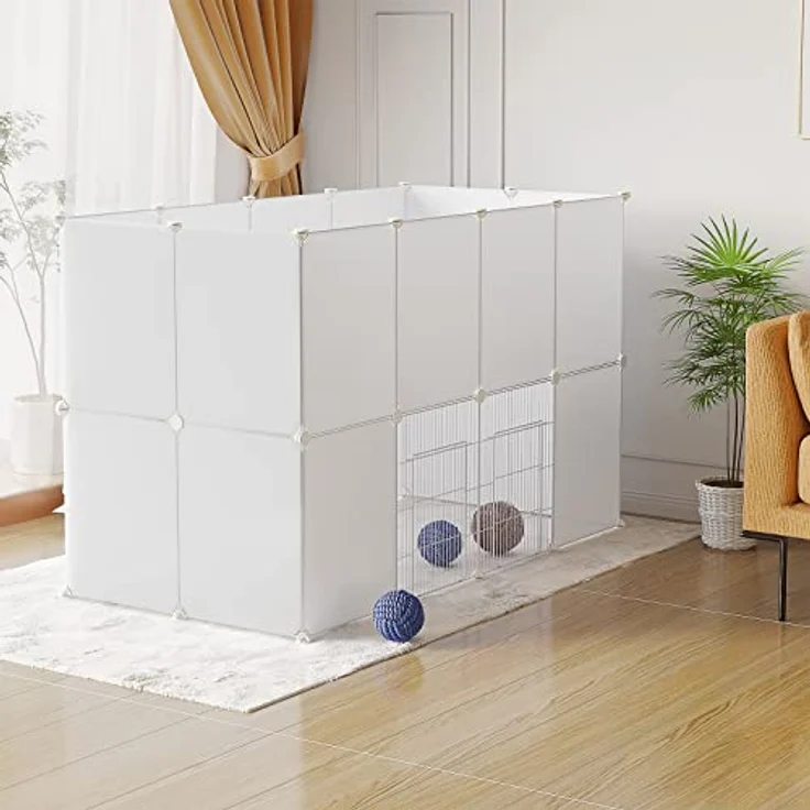 EUGAD Freilaufgehege für Kleintiere aus Kunststoff, Freigehege mit 12 Platten DIY, Kaninchen Hasen Welpen Meerschweinchen Gehege, rutschfestes Kleintiergehege für drinnen, BHT 145x95x75cm – Bild 2