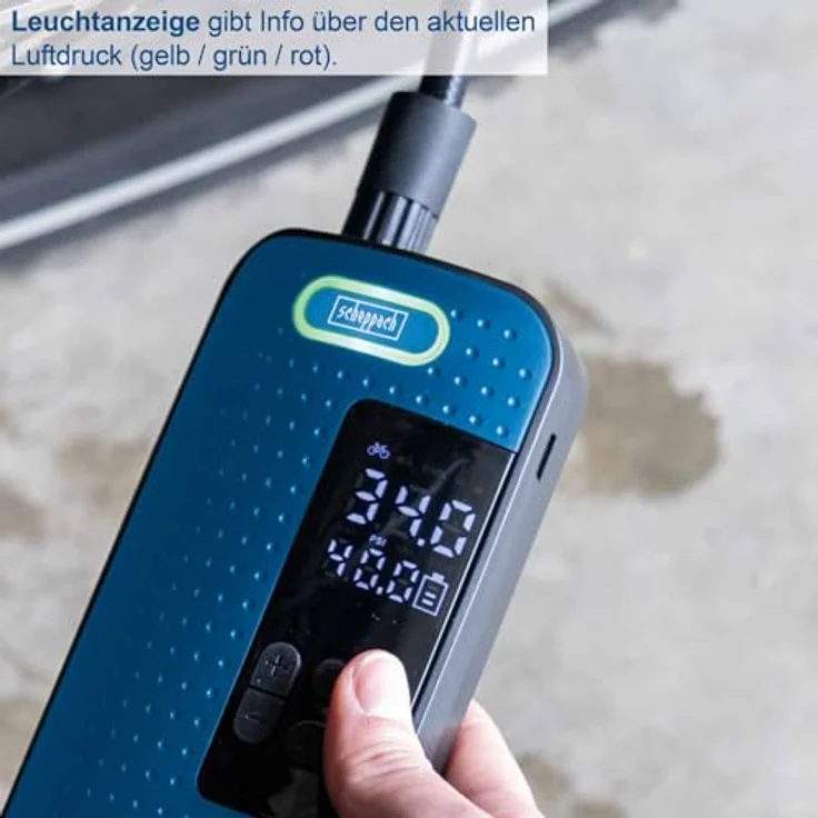 Scheppach Akku-Handkompressor AC10/8V, 10,3 bar Arbeitsdruck, 8 V, 2000 mAh, 5 Betriebsmodi, inkl. Schlauch, Nadel, Adapter, Ventil, Ladekabel – Bild 5
