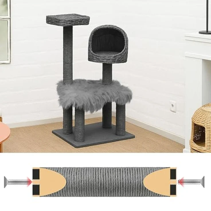 EYEPOWER 60 cm Pfotenfreund M8 Sisalstamm für Kratzbaum, Ø 7,4 cm, stabiler Ersatzstamm in Grau aus 100% Sisal – Bild 2