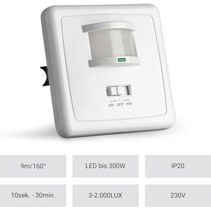SEBSON® Bewegungsmelder Innen Unterputz, LED geeignet, Wand Montage, IR Sensor programmierbar, UP Dosen 60mm, Hohlraumdose 68mm, Reichweite 9m/160°, 3-Draht – Bild 2