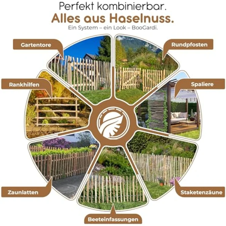 BooGardi Staketenzaun Holz, 50cm hoch aus Haselnuss, 50cm x 5m, Lattenabstand 7-9cm, imprägnierter Holzzaun für Garten und Teich – Bild 7