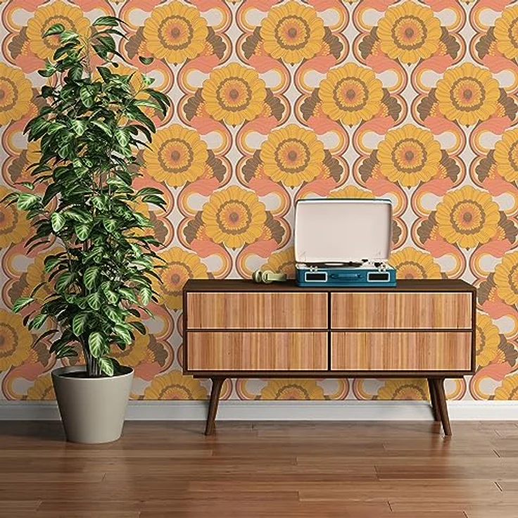 A.S. Création Retro-Tapete 70er Jahre, Vliestapete mit Blumenmuster in Gelb, Orange, Braun, 0,53 x 8,5 m, Made in Germany – Bild 4