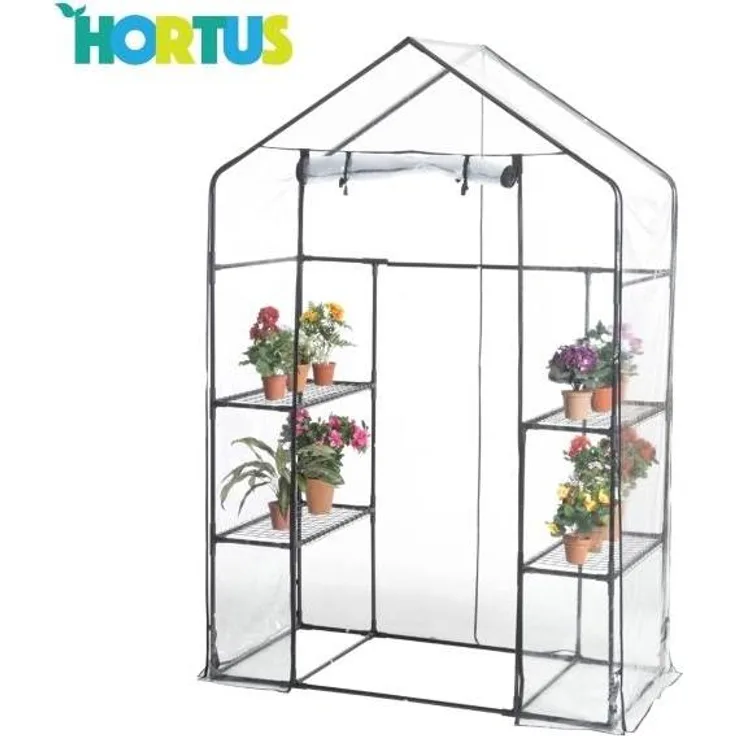 NSH Nordic Mini-Gewächshaus, pulverbeschichteter Metallrahmen mit PVC-Abdeckung, vier verstellbare Böden, 195 cm hoch, 143 cm breit, 73 cm tief